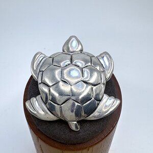 VTG Solid Sterling Silver 925 Turtle Design Brooch Size 1.75" Length